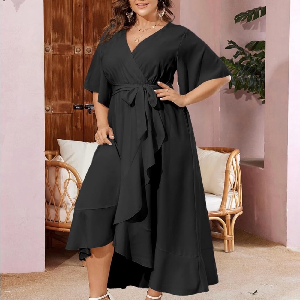 Chic Black Midi Wrap Dress